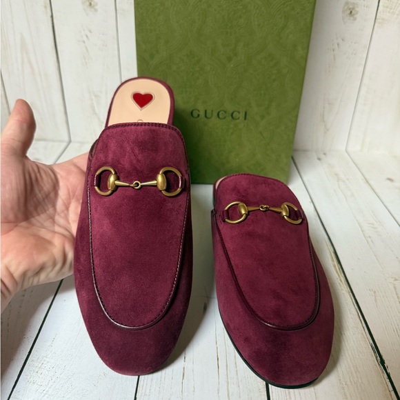 Gucci Princetown Horsebit Suede Mule Flat Burgundy Sz 37 / 7 - Picture 7 of 12